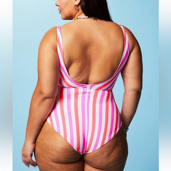 Fabletics Striped Pink and White Women's Swimsuit - Picture 3 of 5